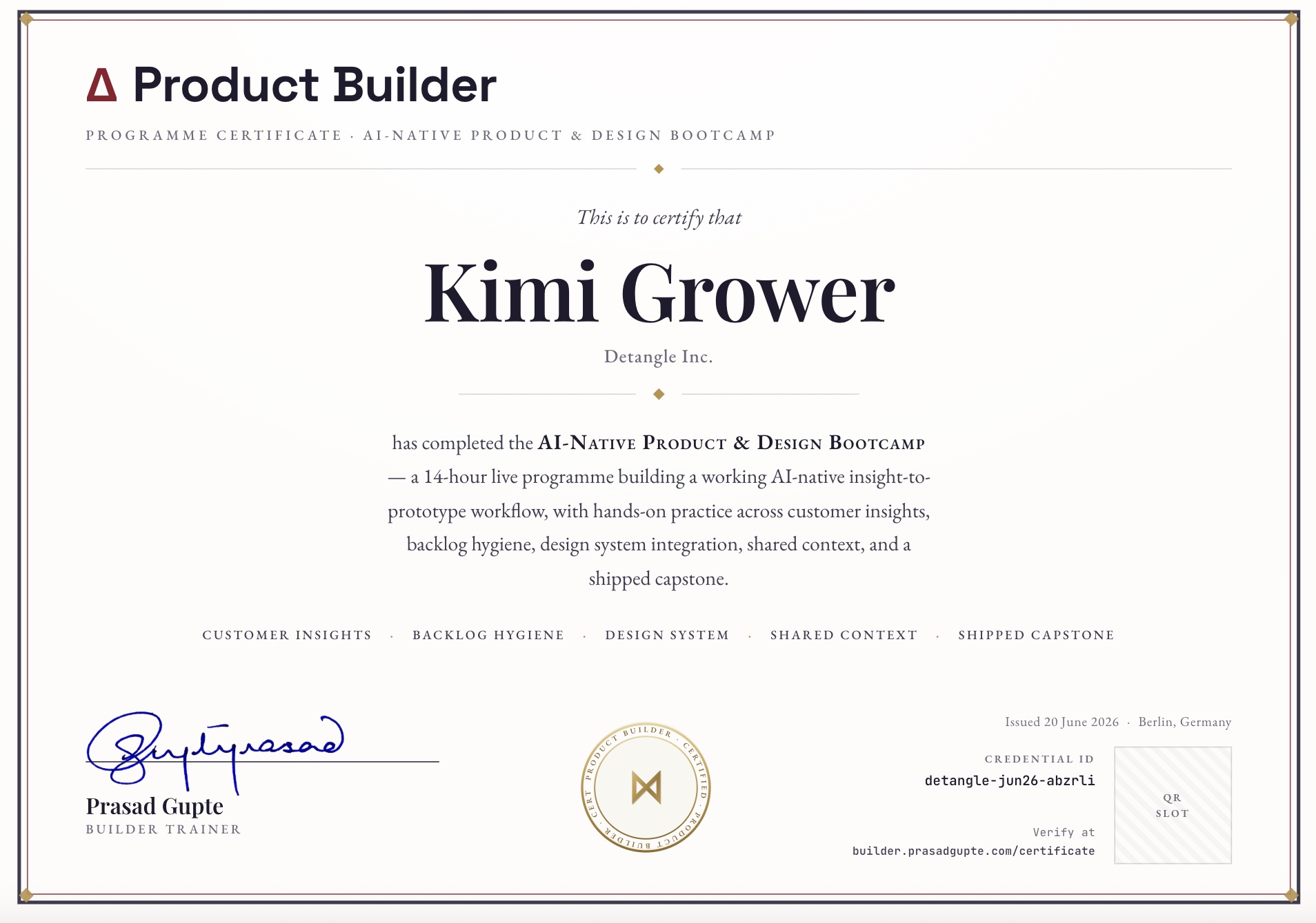 Sample Builder Credential — Kimi Grower